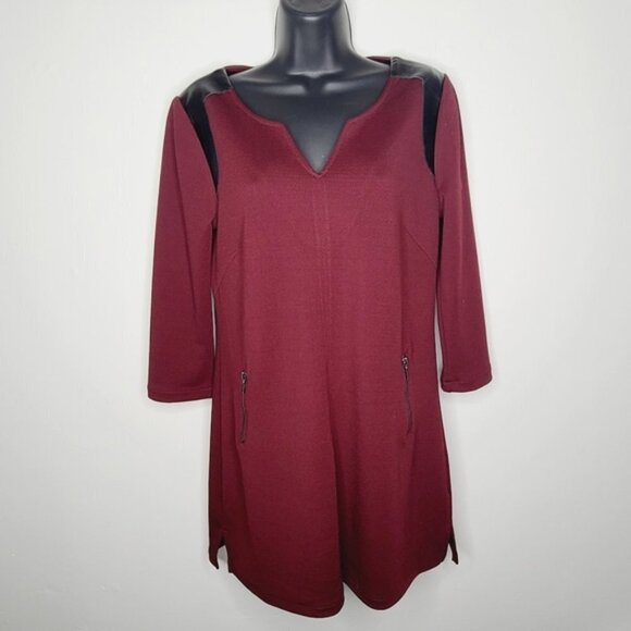 Cleo Maroon Shift Dress with Zipper Embellishments - Picture 1 of 6